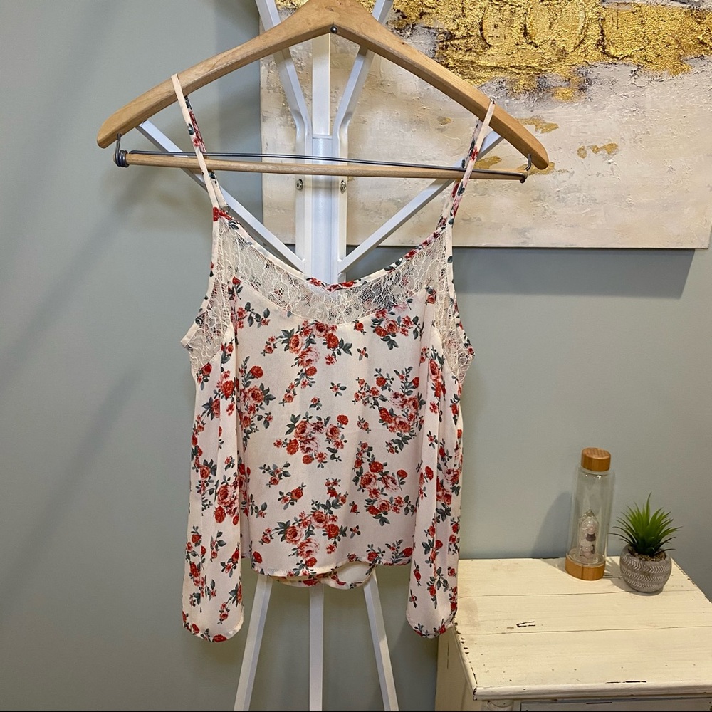 Floral Boho Top w/ Lace Trim & Adjustable Straps
